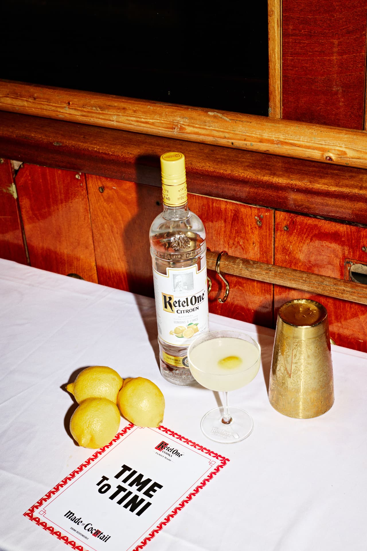 Ketel One citrus cocktail with a branded menu