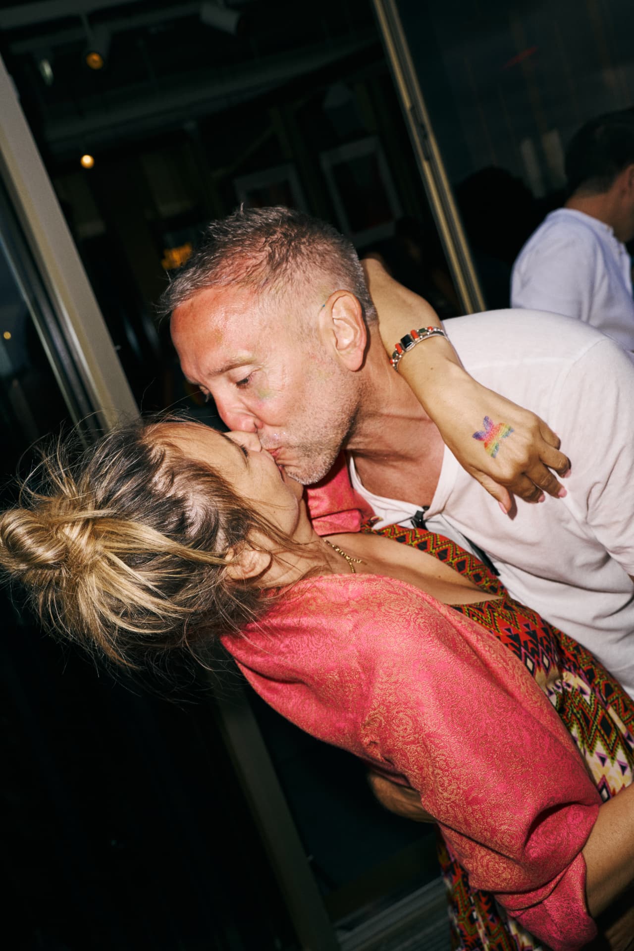 Close frame of a couple kissing