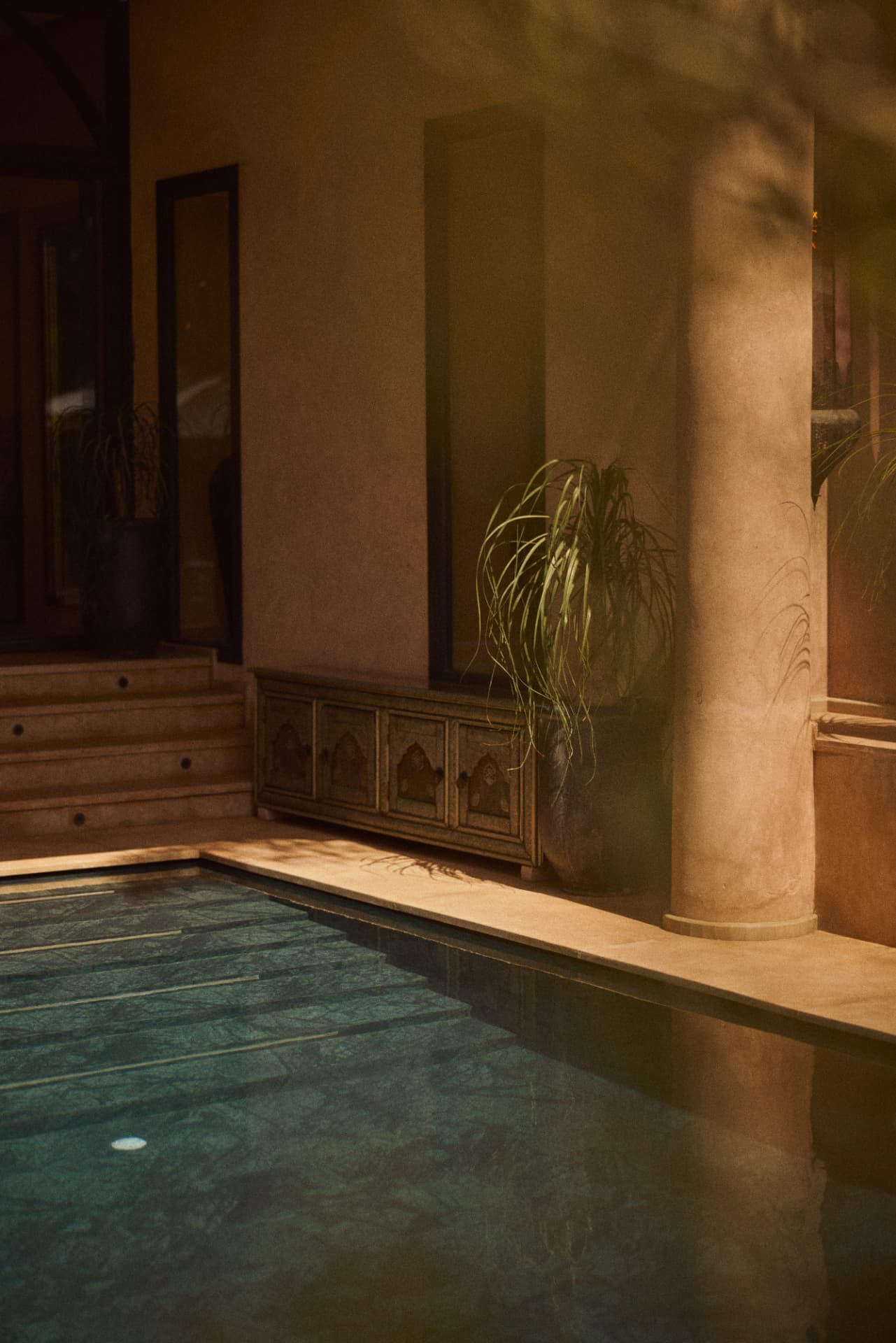 Courtyard pool in the last warm light of the day