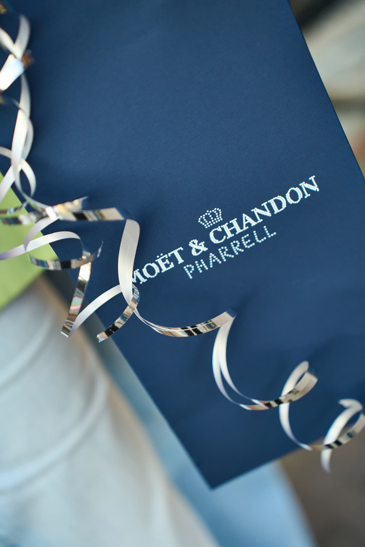 Navy gift bag with silver ribbon