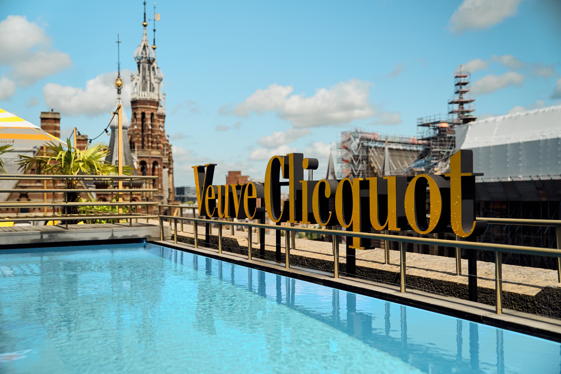 Veuve Clicquot letters beside the rooftop pool